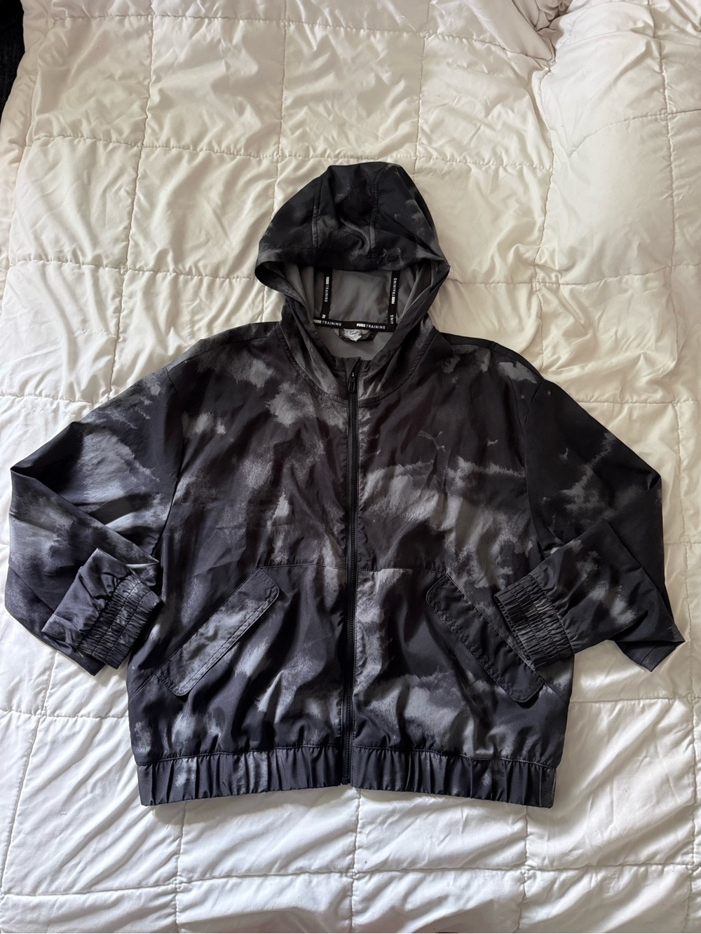 Women's Black Tie-Dye Hooded Windbreaker Jacket